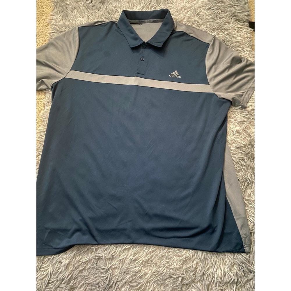2 Adidas Golf Polo Shirt‎ Bundle Men's 2XL Black Stripe & Blue Gray Climate